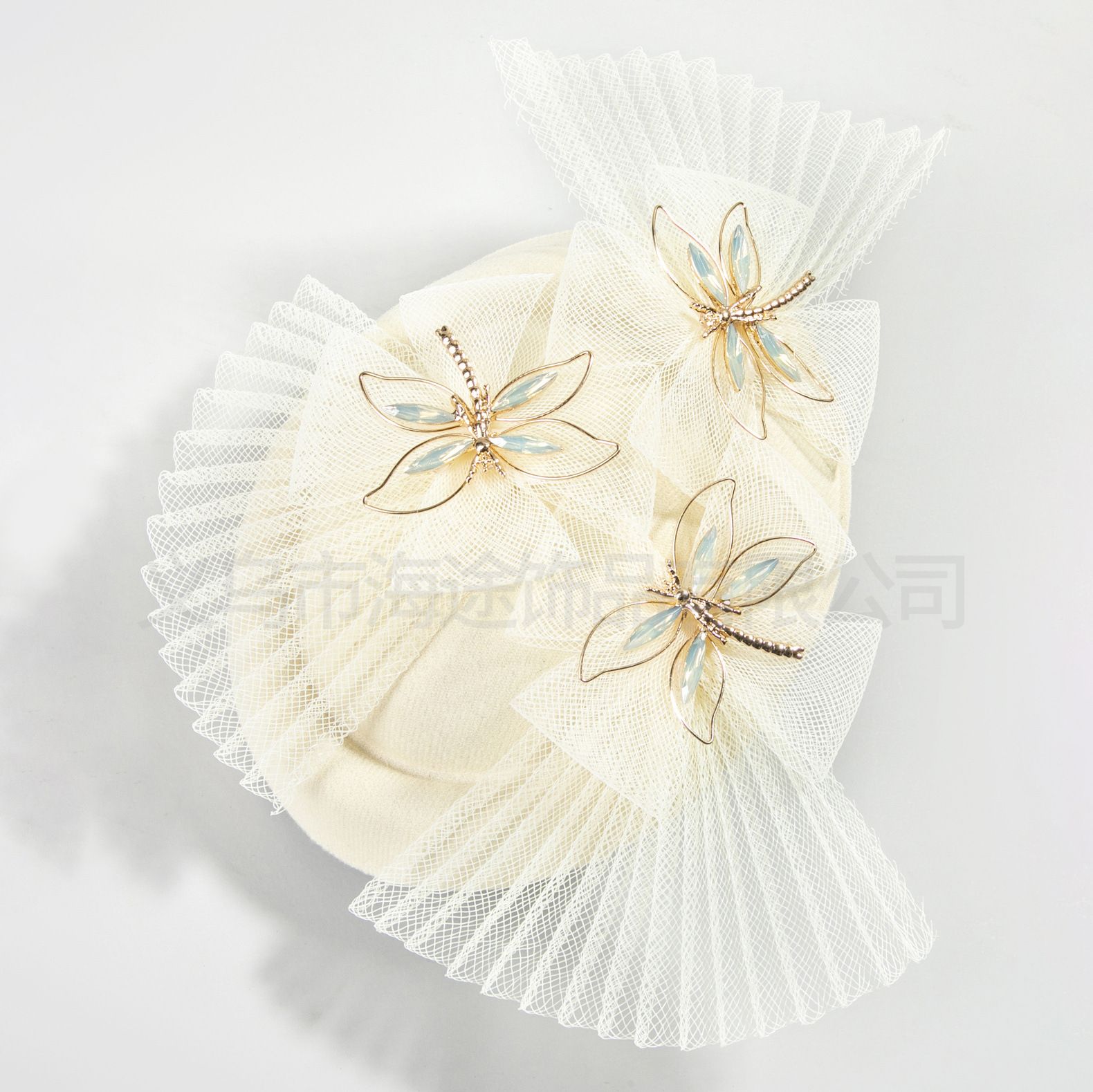 European and American New Dragonfly Folding Top Hat Female Bride Photo Headwear Mesh Top Hat Banquet Elegant All-match Top Hat