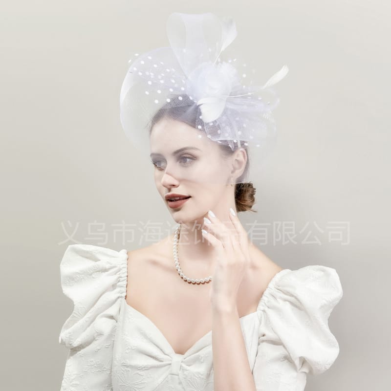 European and American mesh big headdress girls' banquet personal photo headband handmade mesh top hat British retro style top hat