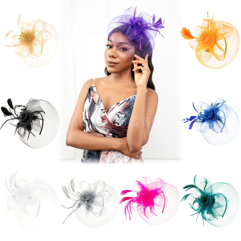 Korean Style Retro Accessories European Style Performance Feather Mesh Small Hat Wedding Dress Hair Accessories Face Covering Veil Headwear