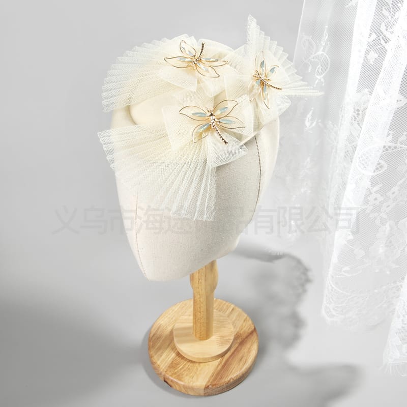 European and American New Dragonfly Folding Top Hat Female Bride Photo Headwear Mesh Top Hat Banquet Elegant All-match Top Hat