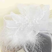 Cross-border Amazon vintage noble white mesh cover top hat with feather elegant bridal hair accessories in stock wholesale