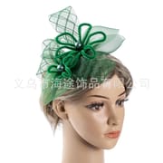 grass green Tea Party Fascinator Hat - Mesh Veil & Feather Trim for Women Church Wedding Derby Horse Racing Accessory 2025 Headpiece Style