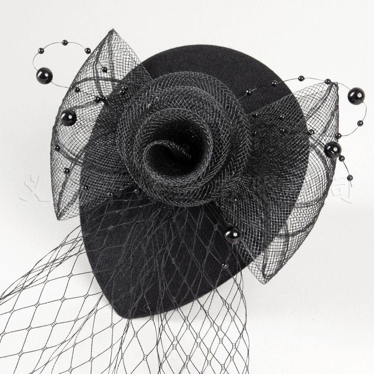 ins Same Style Black Mesh Water Drop Small Top Hat Vintage Handmade Linen Headwear Banquet Dinner Hair Accessories Wholesale