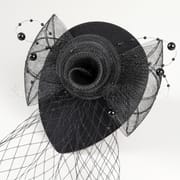ins Same Style Black Mesh Water Drop Small Top Hat Vintage Handmade Linen Headwear Banquet Dinner Hair Accessories Wholesale