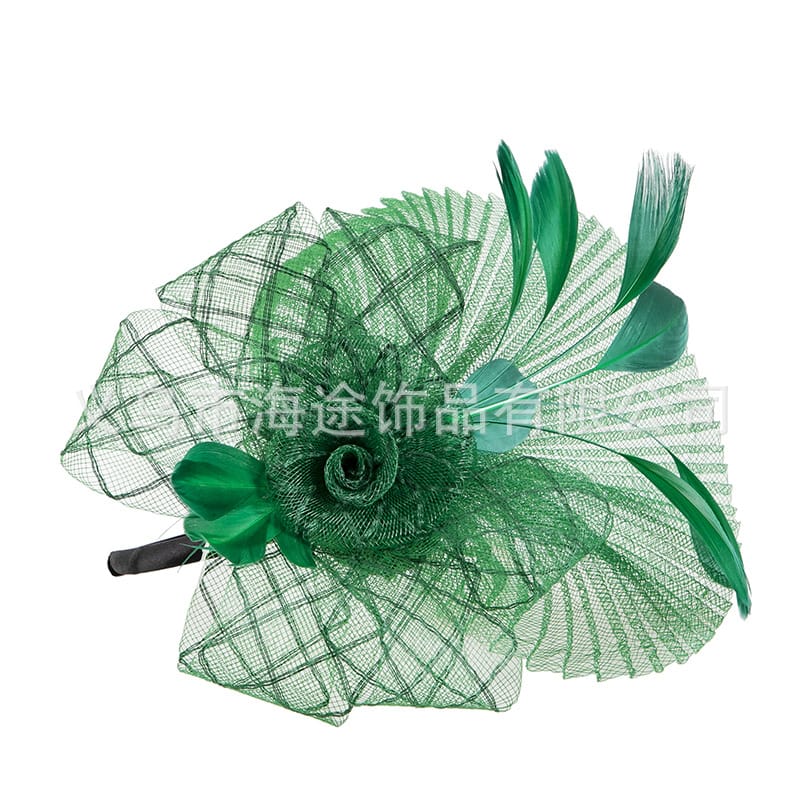2021 cross-border texture European green feather mesh hair accessories cosplay holiday banquet ball headdress wholesale