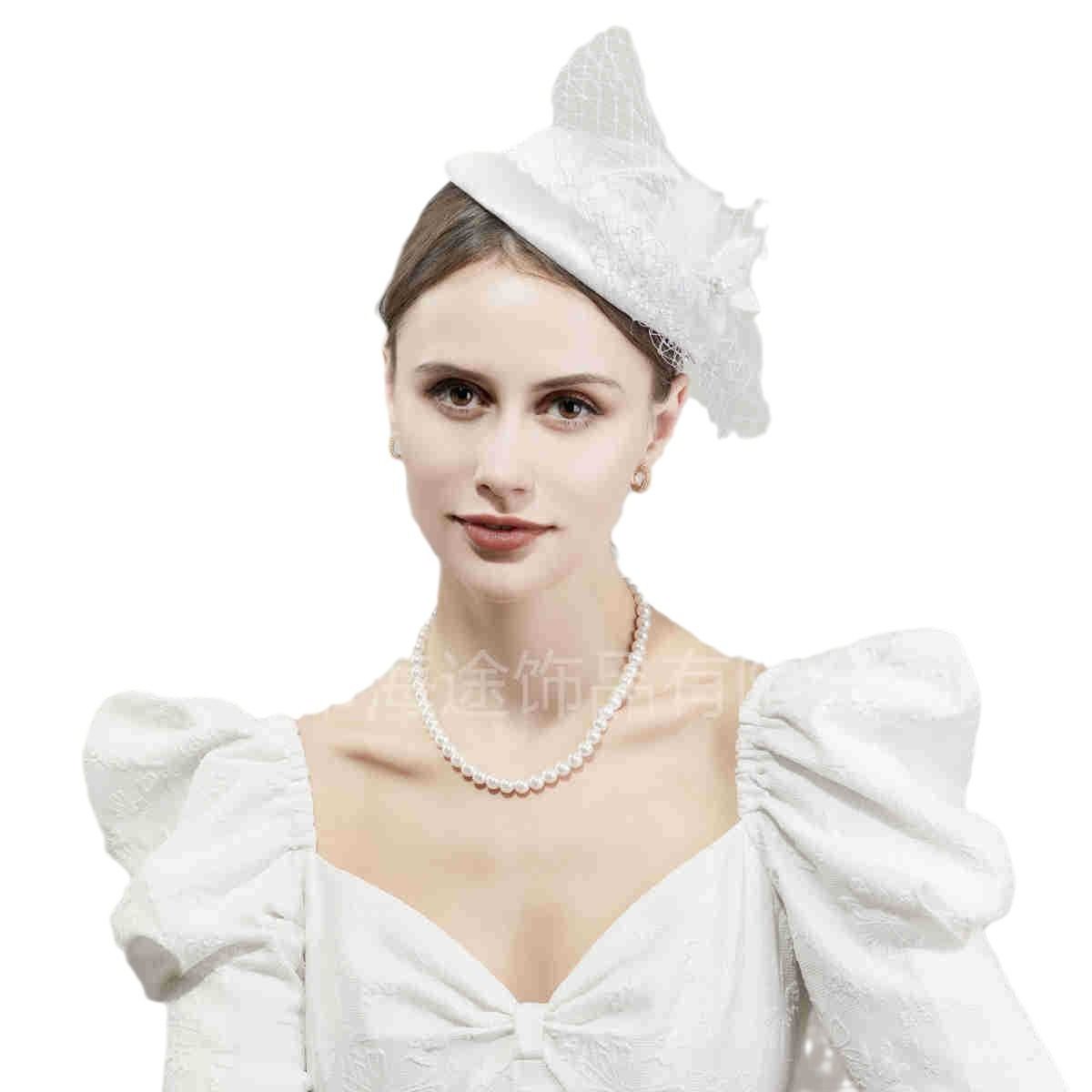 cross-border White bow mesh cover top hat banquet women's hat photography stage accessories in stock