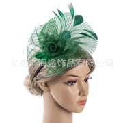 Hity fascinator grass green Bridal Fascinator with Long Veil - Elegant Church Wedding Hat for Brides Feather & Mesh Accents 2025 Derby Horse Racing Tea Party
