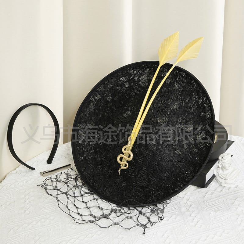 New Palace Vintage Hair Accessories Mesh Veil Headdress Small Top Hat Elegant Ladies Black Hair Accessories Women's Small Top Hat