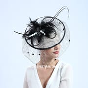 Amazon new feather top hat retro European and American lady hair accessories banquet headdress linen mesh top hat wholesale