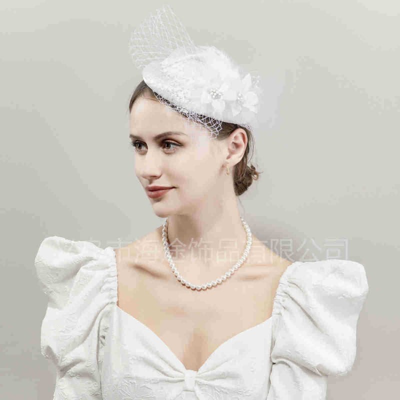 cross-border White bow mesh cover top hat banquet women's hat photography stage accessories in stock