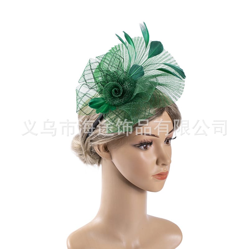 2021 cross-border texture European green feather mesh hair accessories cosplay holiday banquet ball headdress wholesale
