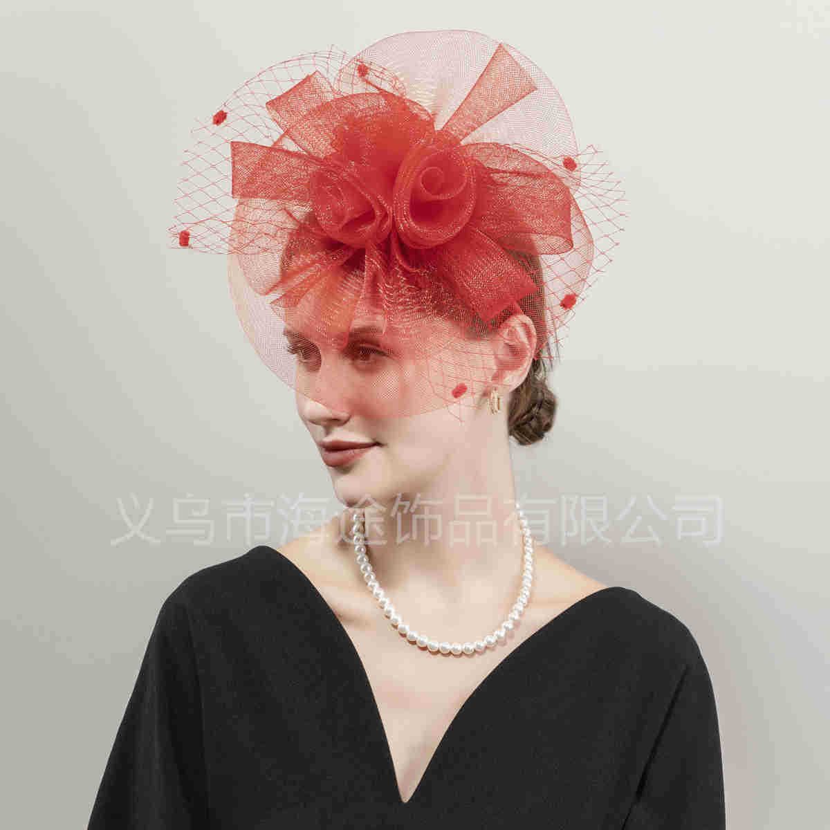 Amazon exaggerated large mesh cover top hat banquet women's hat photography stage accessories bridal headdress wholesale