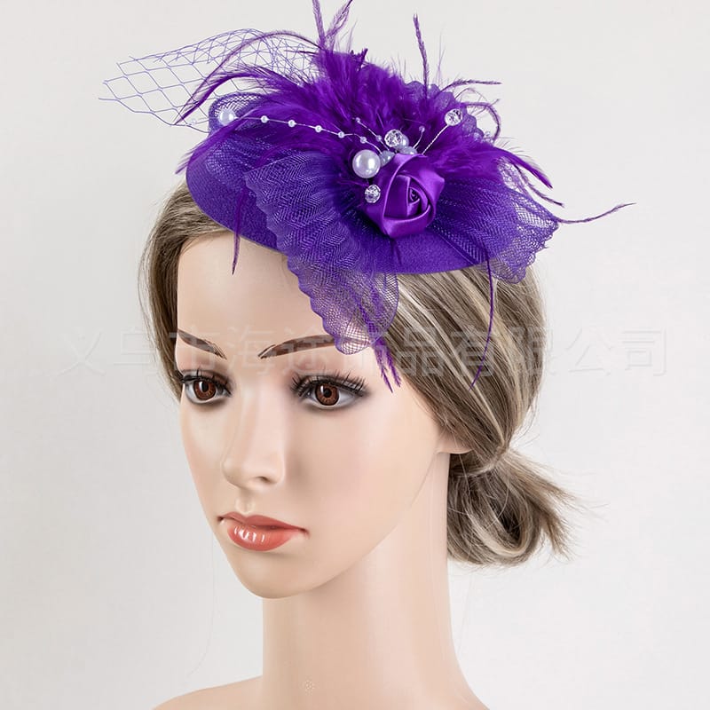 Vintage top hat feather hairpin mesh headwear headband small top hat bridal hair accessories hat dinner ball hat