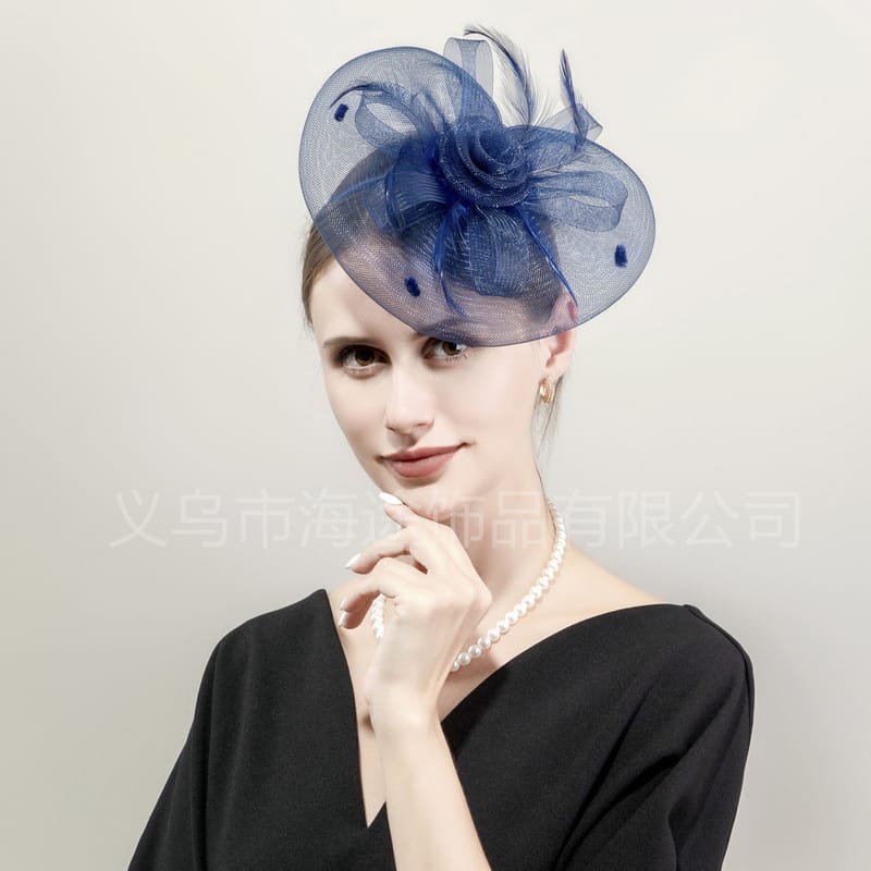 Amazon navy blue mesh flower head buckle banquet top hat women's photography stage accessories bridal top hat wholesale