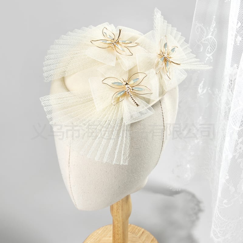 European and American New Dragonfly Folding Top Hat Female Bride Photo Headwear Mesh Top Hat Banquet Elegant All-match Top Hat