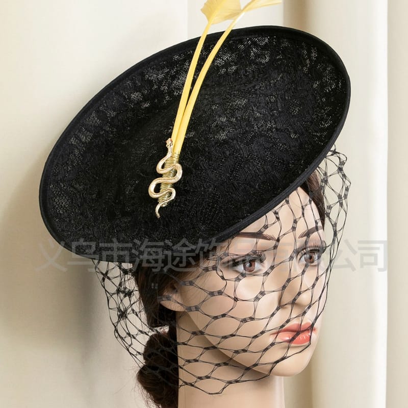 New Palace Vintage Hair Accessories Mesh Veil Headdress Small Top Hat Elegant Ladies Black Hair Accessories Women's Small Top Hat