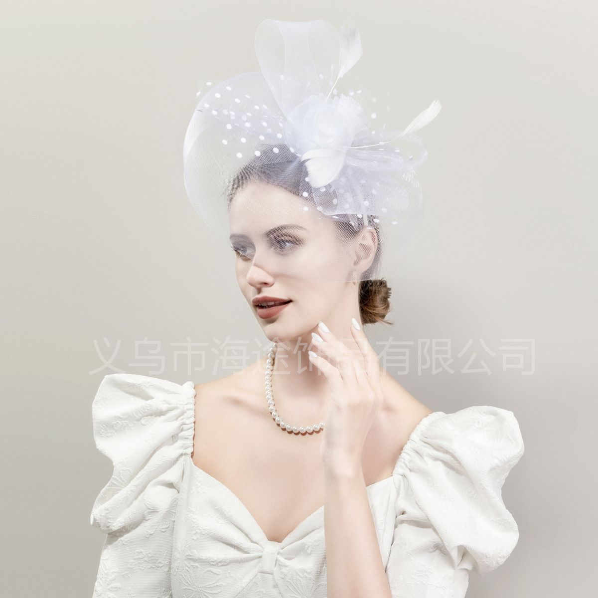 European and American mesh big headdress girls' banquet personal photo headband handmade mesh top hat British retro style top hat