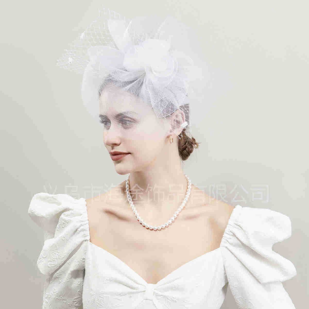 Amazon exaggerated large mesh cover top hat banquet women's hat photography stage accessories bridal headdress wholesale