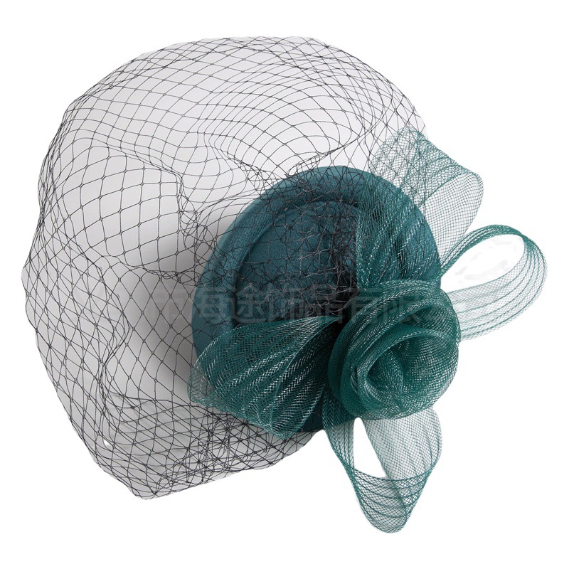 Cross-border New Retro Dark Green Mesh Covered Topper Women's Banquet ...