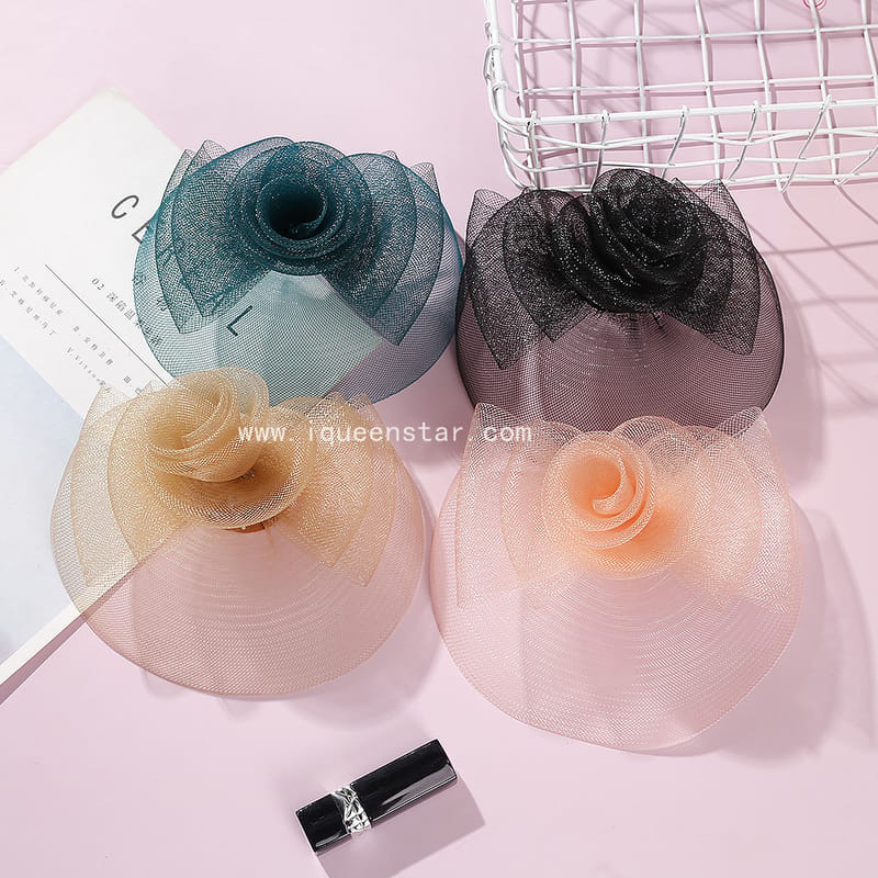 Nordic Explosions Amazon ins British Fashion Top Hat Single Rolled Flower Small Mesh Hat Banquet Popular Elegant Headwear