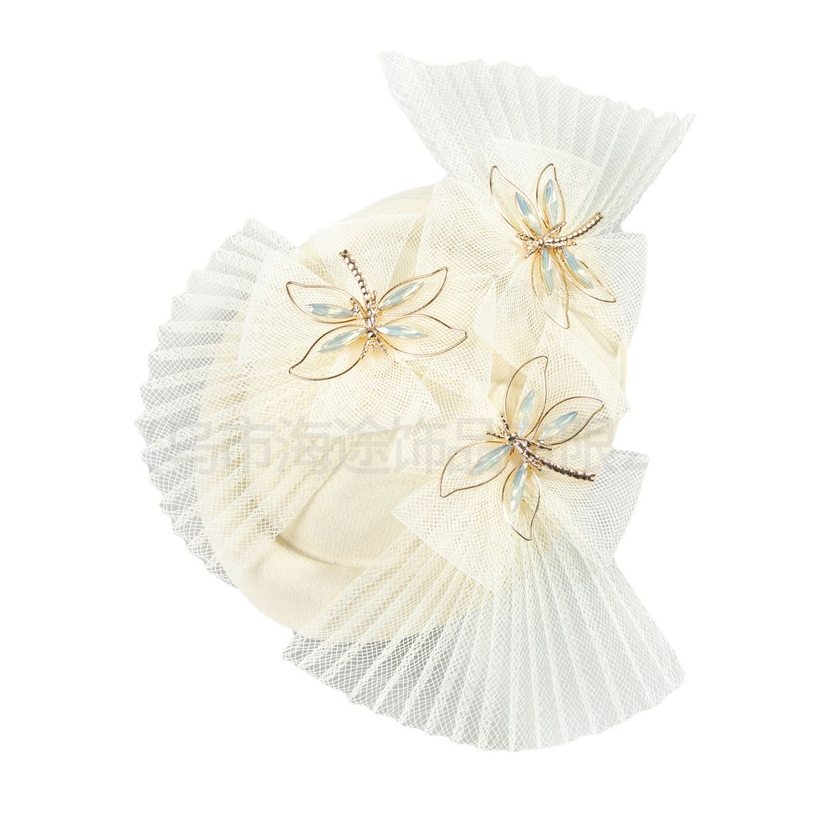 European and American New Dragonfly Folding Top Hat Female Bride Photo Headwear Mesh Top Hat Banquet Elegant All-match Top Hat