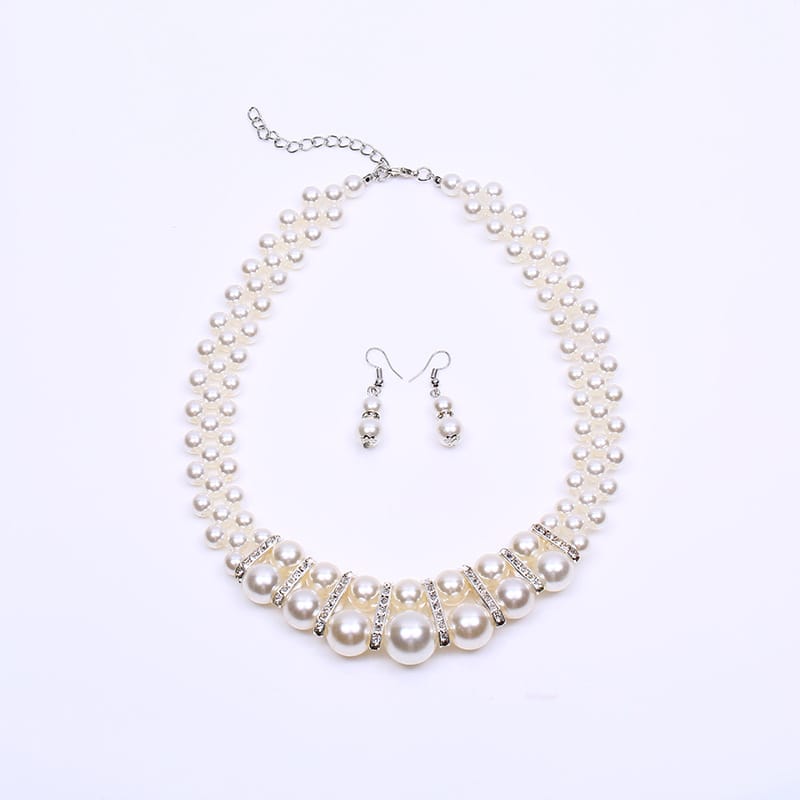 Internet Celebrant Popular Fashion Bride Imitation Pearl Necklace Earrings Set Women's All-match Decorative Stall Night Market Headwear Wholesale