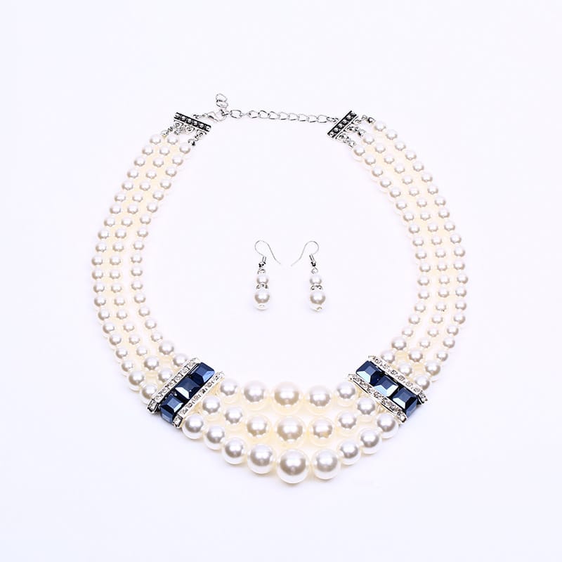 Internet Celebrant Popular Fashion Bride Imitation Pearl Necklace Earrings Set Women's All-match Decorative Stall Night Market Headwear Wholesale