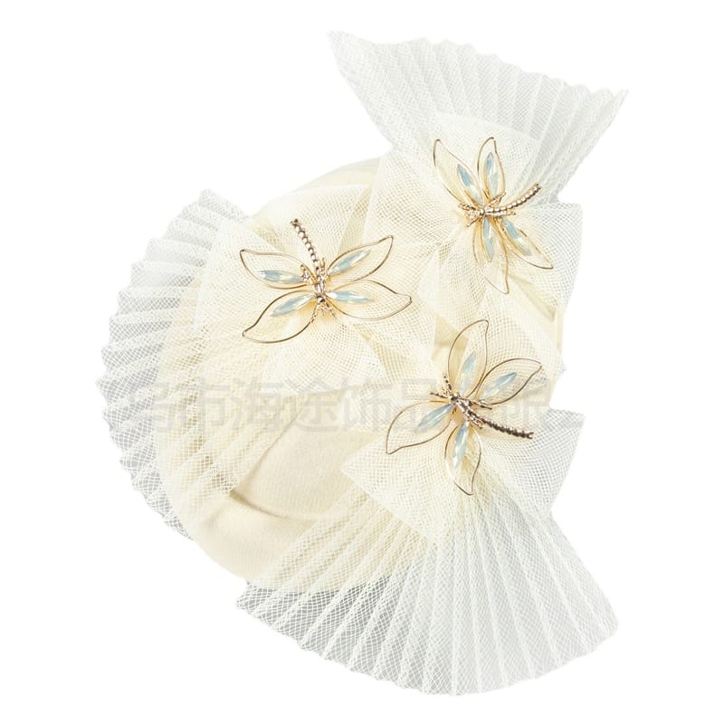 European and American New Dragonfly Folding Top Hat Female Bride Photo Headwear Mesh Top Hat Banquet Elegant All-match Top Hat