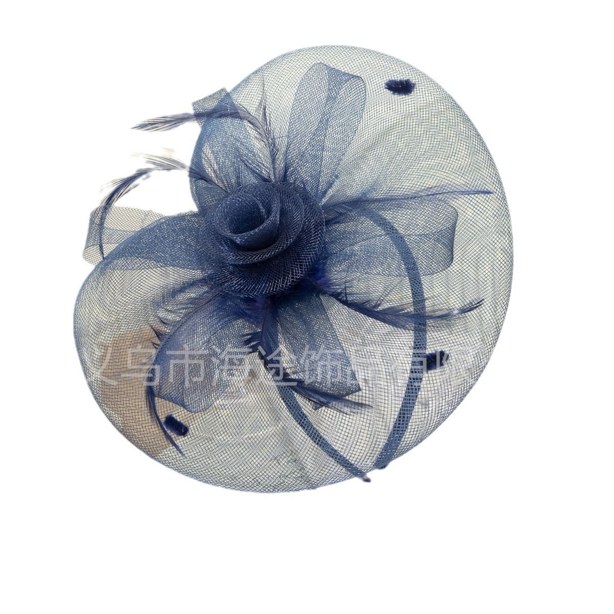 Amazon navy blue mesh flower head buckle banquet top hat women's photography stage accessories bridal top hat wholesale