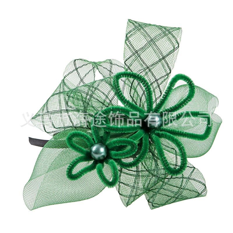 Foreign trade cross-border mesh headdress European green feather mesh headdress stage performance evening paty hair accessories wholesale