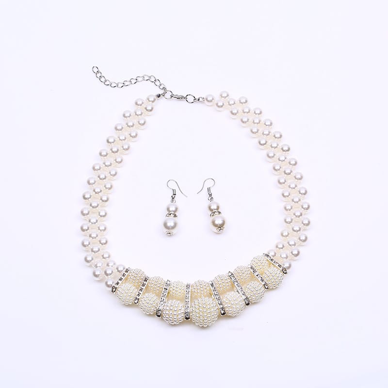 Internet Celebrant Popular Fashion Bride Imitation Pearl Necklace Earrings Set Women's All-match Decorative Stall Night Market Headwear Wholesale