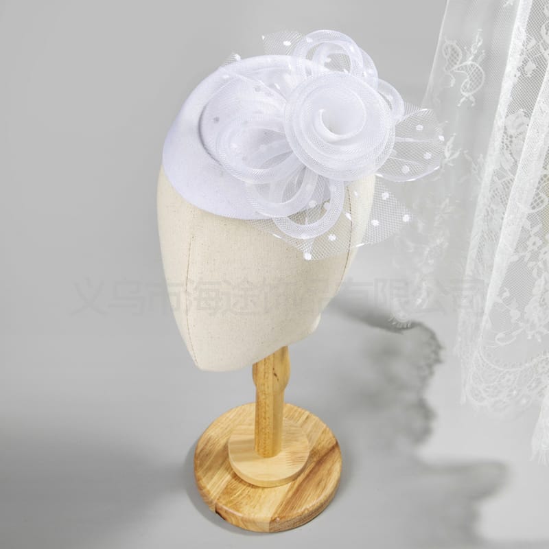 European and American popular white polka dot yarn trumpet flower bowler hat female dance dinner elegant hair accessories small bowler hat female