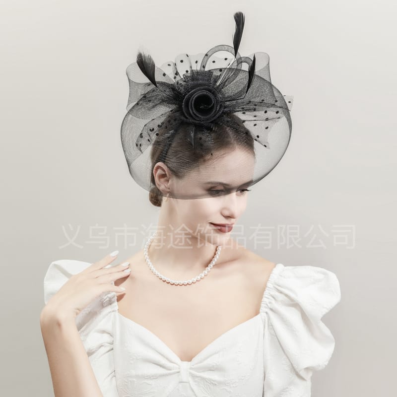 European and American mesh big headdress girls' banquet personal photo headband handmade mesh top hat British retro style top hat