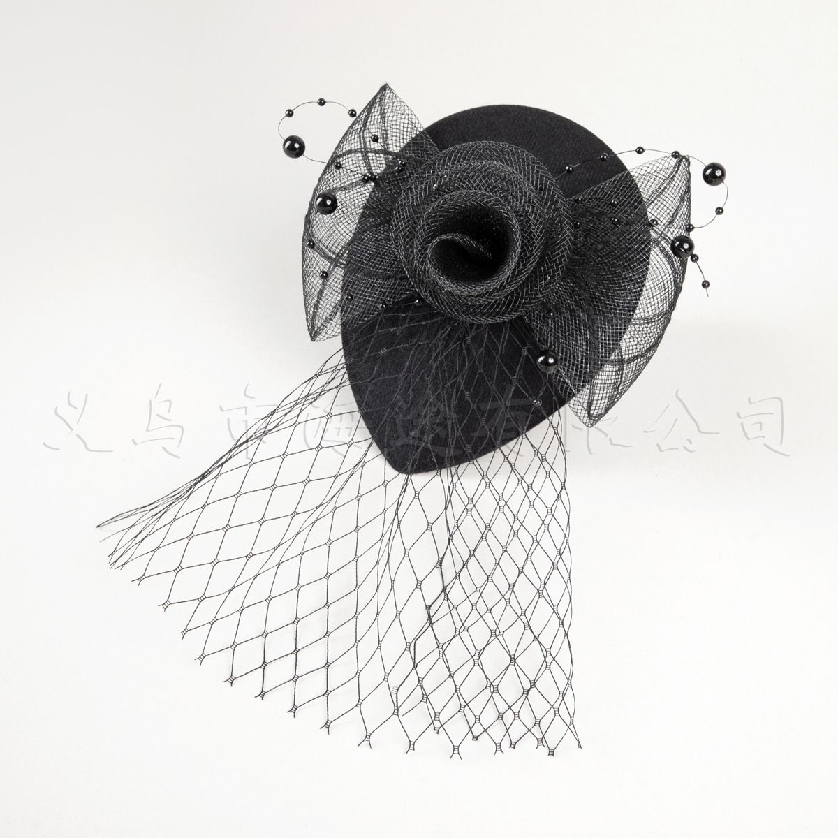 ins Same Style Black Mesh Water Drop Small Top Hat Vintage Handmade Linen Headwear Banquet Dinner Hair Accessories Wholesale