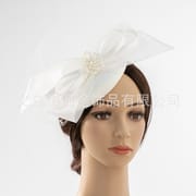 Cross-border New White Ribbon Pearl Lace Hood Bottom Mesh Elegant Headwear Banquet Party Party Bridal Hair Accessories