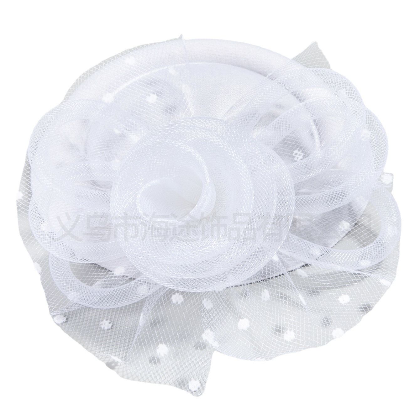 European and American popular white polka dot yarn trumpet flower bowler hat female dance dinner elegant hair accessories small bowler hat female