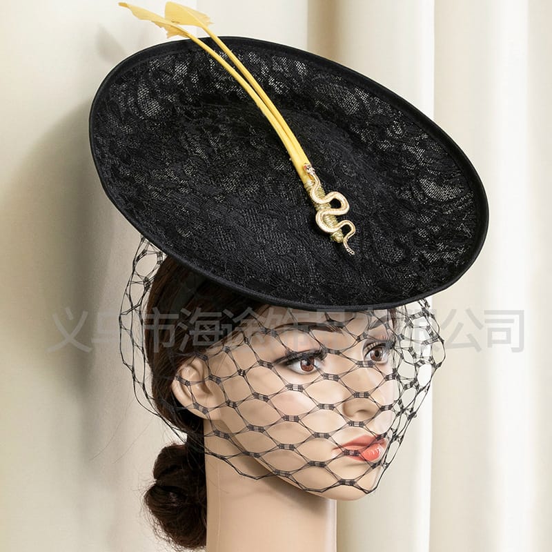 New Palace Vintage Hair Accessories Mesh Veil Headdress Small Top Hat Elegant Ladies Black Hair Accessories Women's Small Top Hat