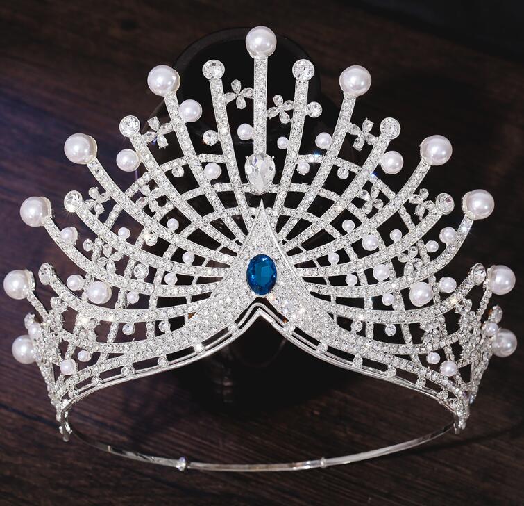 Adjustable Colorful Bridal Crystal Pearl Tiara Crowns Queen Pageant Crown Winner Tiara Princess Tiara Crowns