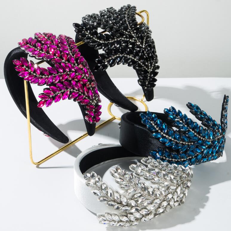 Korean fashion sponge wide hairband with crystal-encrusted tree-shaped embellishments 