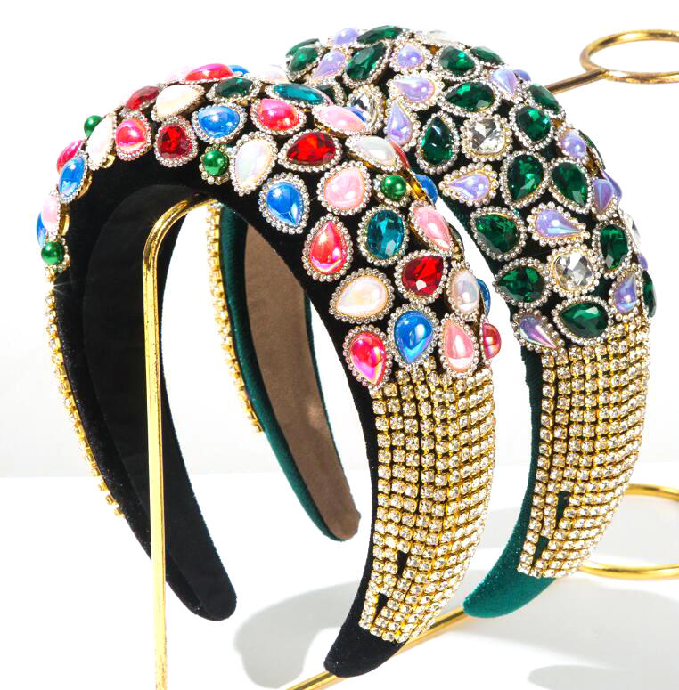 The latest European and American style sponge crystal and pearl fashion hairband 