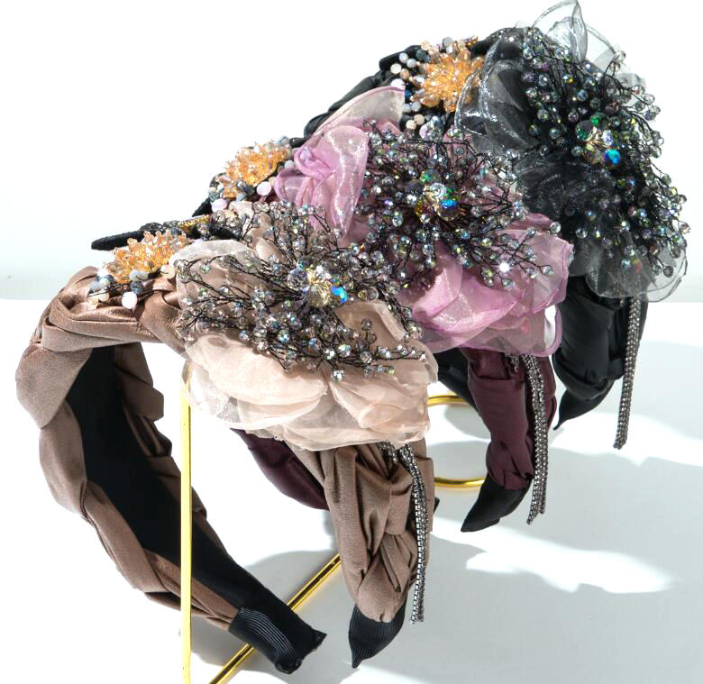 New trendy woven hairband with net fabric and flower patterns