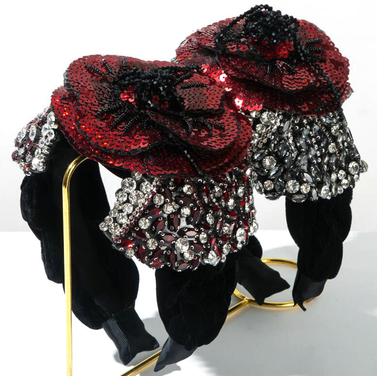 European-style cotton fabric woven exaggerated hairband with large Crystal Stone