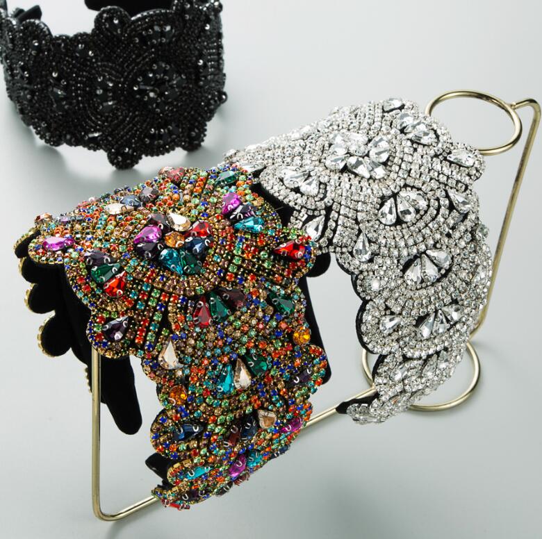 high-end fabric wide-brimmed headband with abundant crystal