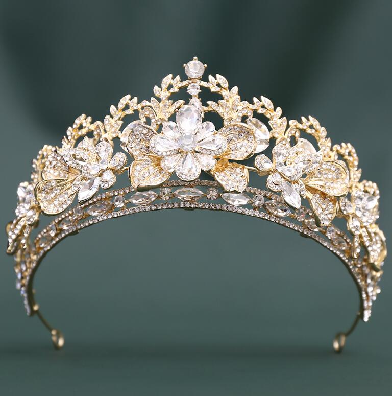 New luxury and grand leaf combination crystal crown for brides wedding headpiece