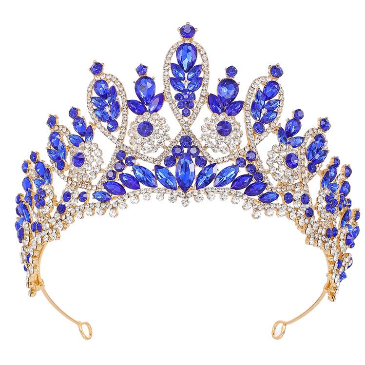 Cross border high end fashion girl tiara crystal bridal crown baroque alloy colored headpiece