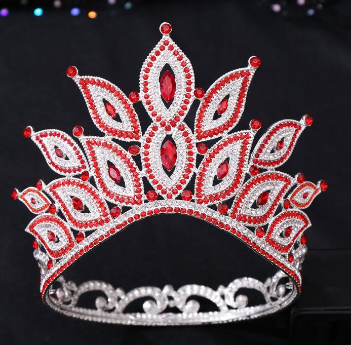 European-style wedding headpiece crown stage beauty pageant crystal tiara baroque red wedding round large crown