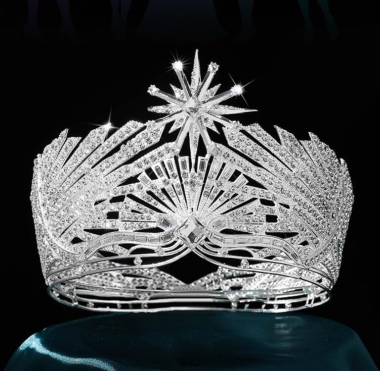 Best selling beauty pageant crystal round crown rhinestone brides' wedding headpieces 