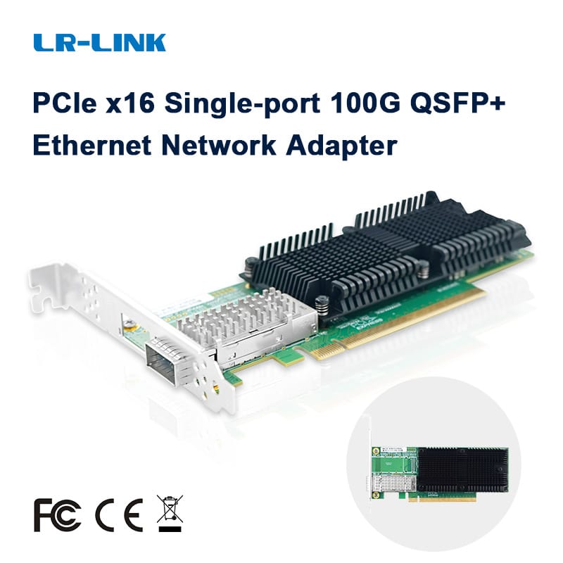 LR-LINK PCIe V4.0 X16 Single Port 100Gbps QSFP28 Intel E810 Wired Ethernet Network Card Adapter for Server