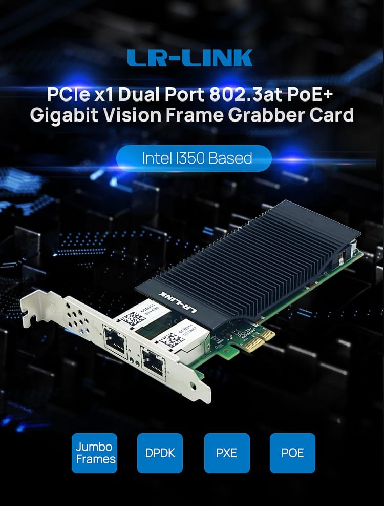 Lrlink Dual Port PCI Express Network Card PoE+1Gigabit Vision  Frame Grabber Card Ethernet Solution Nic