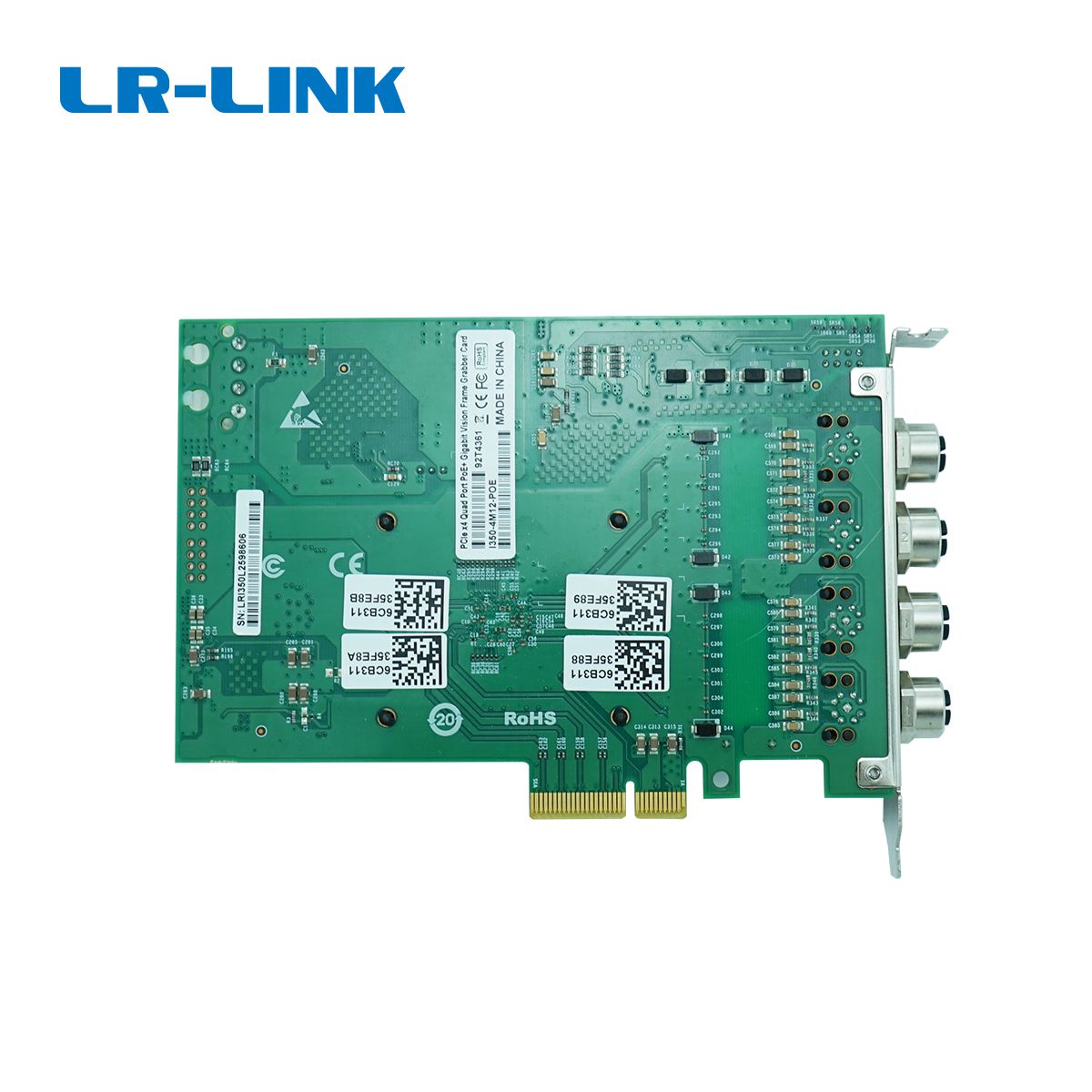 LR-LINK LRES4006MT-PoE PCIe X4 Quad Port 4*RJ45 Gigabit M12 Connector X-Code PoE+ Frame Grabber Card